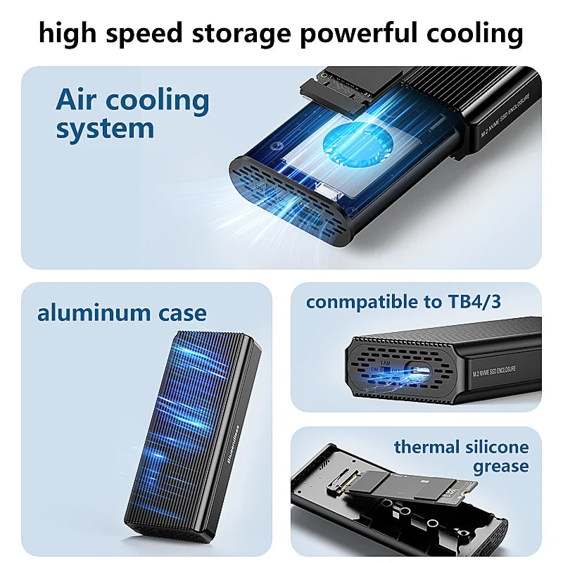 40Gbps USB 4 Tybe-c M2 NVME Hard Disk Duplicator 8TB 3GB Per SecondM2 NVME Enclosure with Cooling Fan for IPhone、laptop 、Monitor