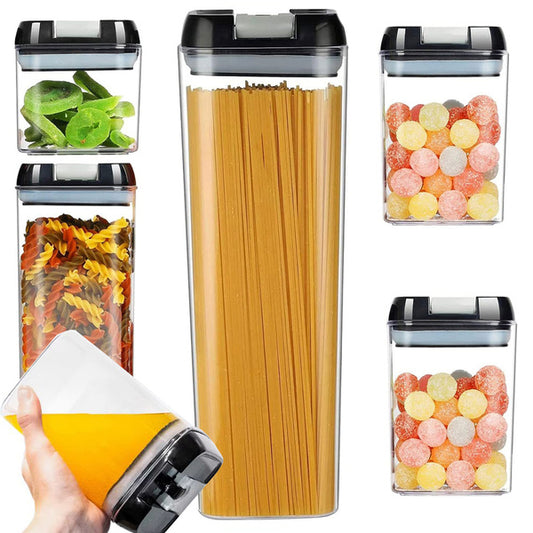 Set 5 Containere Alimentare pentru Bucătărie cu Închidere Ermetică – Depozitare Paste, Cereale, Condimente